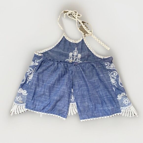 RIP CURL Crochet Lace Embroidered Halter Tank Top Women’s Medium Boho Western - Picture 8 of 12